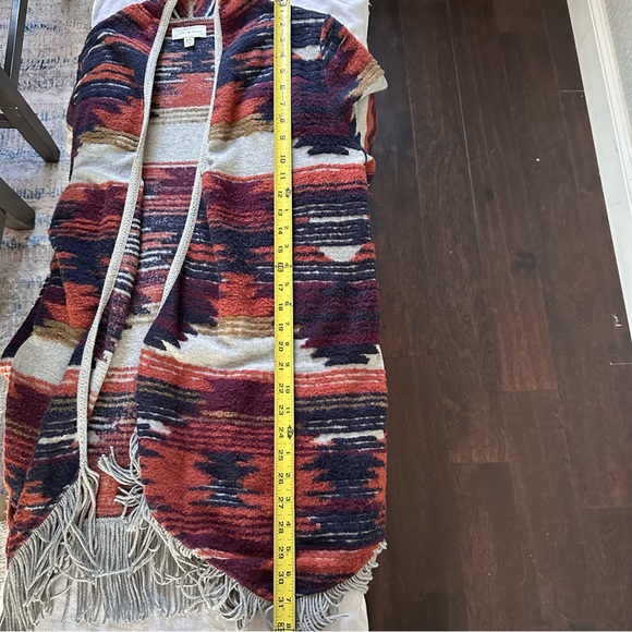 Lucky Brand Southwestern Fringe Open Front Cardigan Medium Aztec Print Boho - Picture 12 of 13